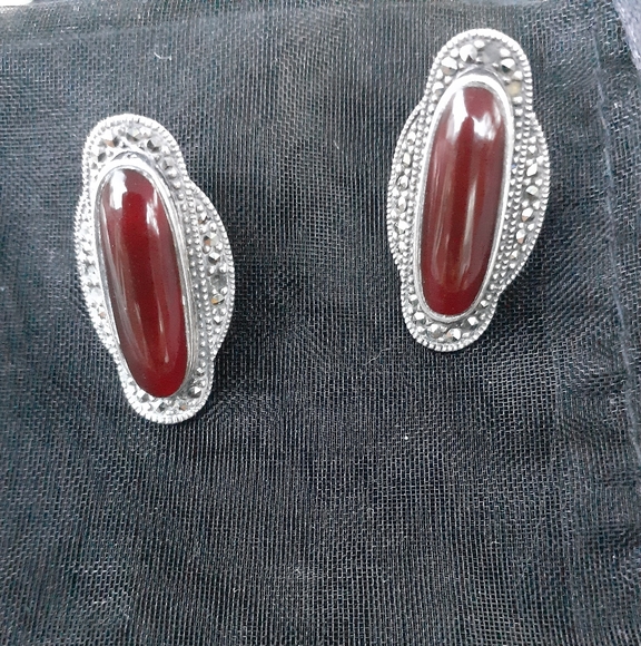 Ottoman silver and red stone earrings - Picture 3 of 3